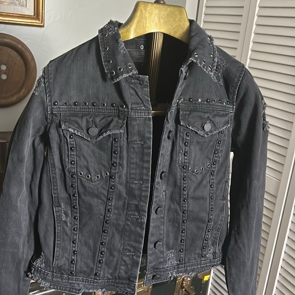BLANK NYC Black Denim Distressed Studded Jacket - Picture 1 of 8